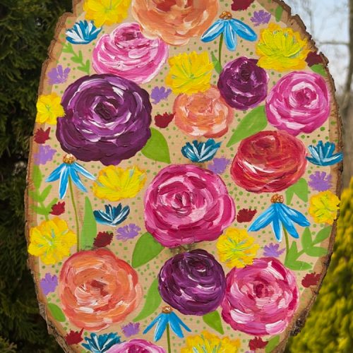 flower painting on wood