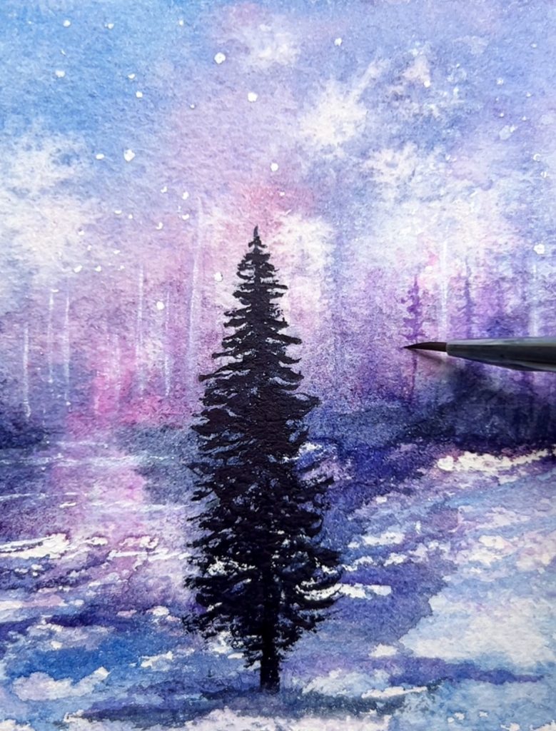 winter fairytale watercolor landscape