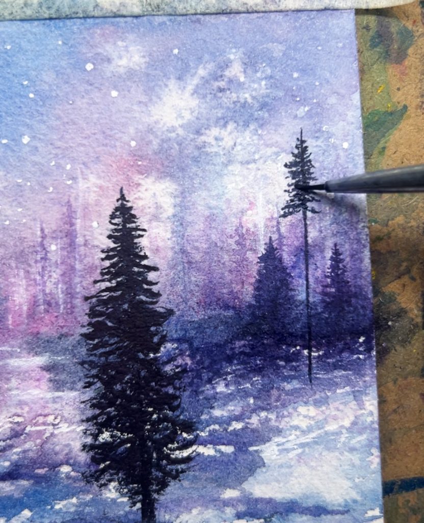 winter fairytale watercolor landscape