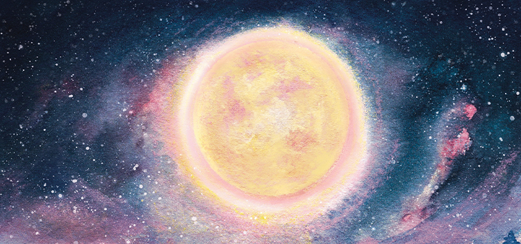 strawberry moon mixed media art