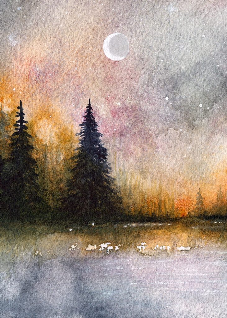 moon watercolor landscape