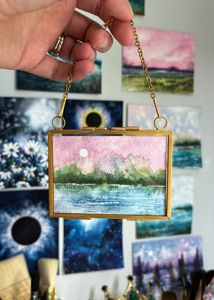 tiny watercolor in gold frame
