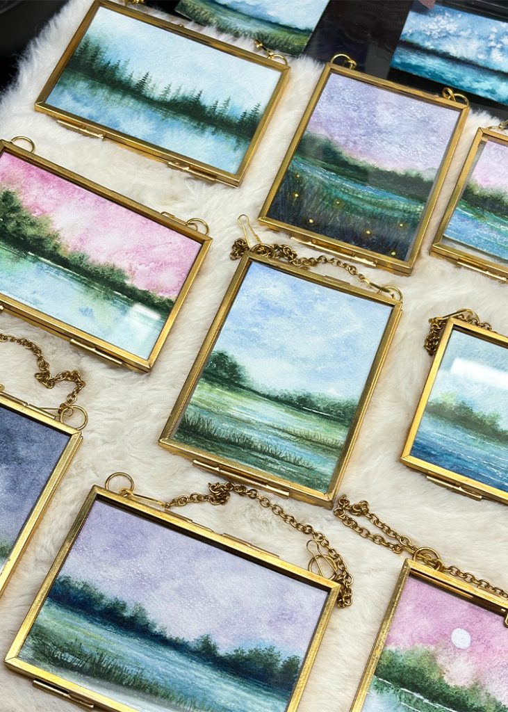 watercolor art in floating gold frames
