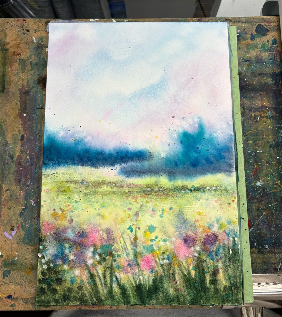 watercolor and oil pastel paintings