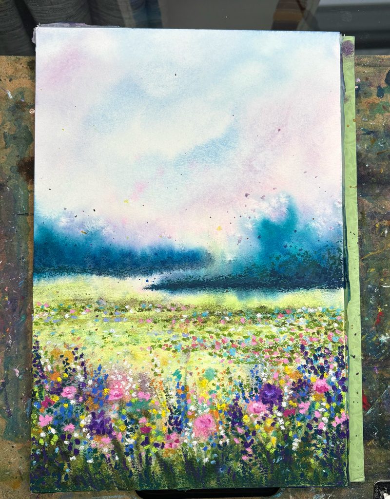 watercolor and oil pastel paintings